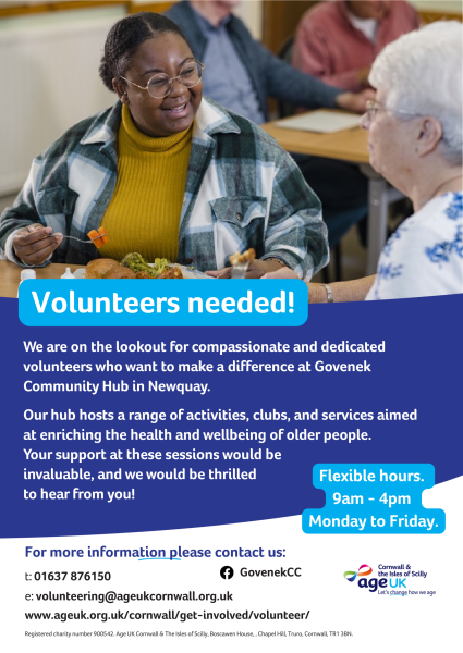Community Hub Volunteers  - various groups and roles available - Newquay
