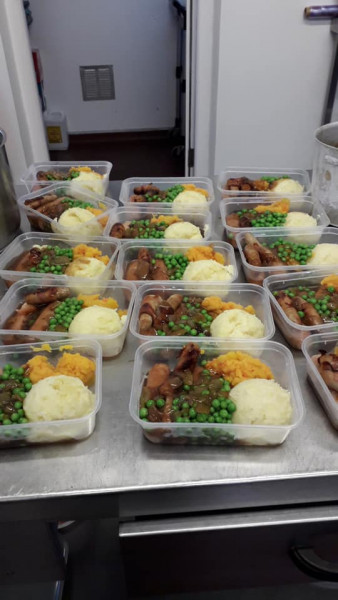 Dinners in containers at Falmouth Day Centre. 